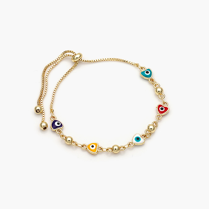 CTP0251 Pulso Corazones Ojo Turco Colores Chapa de Oro 251 - Imagen 1