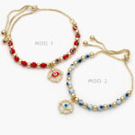 Pulso Ojo Turco Rojo y Blanco Rosa de los Vientos Chapa de Oro 257 - Modelo 1