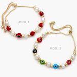 Pulso Ojo Turco Rojos Perlas Chapa de Oro 260