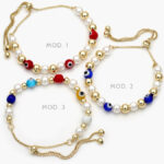Pulso Ojo Turco Azul Rojo Perlas Chapa de Oro 266 - Modelo 1