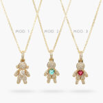 Collar Niño y Niña Corazón Zirconia Blanca, Azul y Roja Chapa de Oro 482