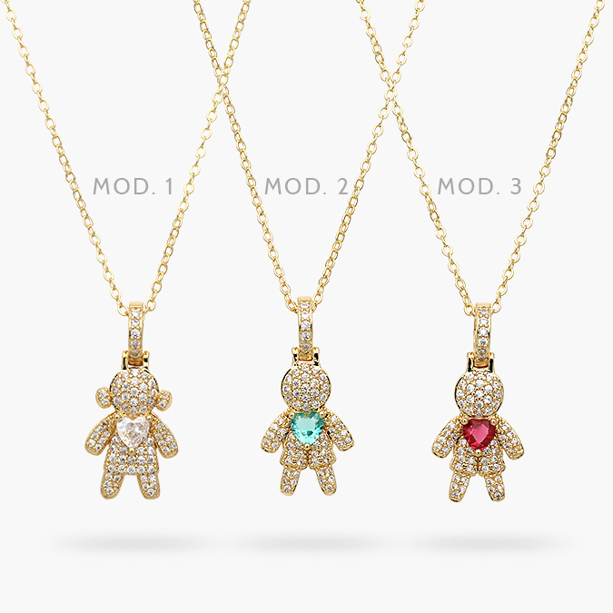 CD0482 Collar Niño y Niña Corazón Zirconia Blanca, Azul y Roja Chapa de Oro 482 - Imagen 1