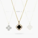 Collar Flor Trébol Negro Chapa de Oro 485