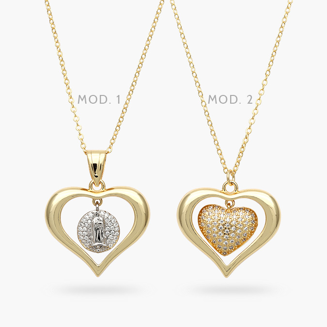 CD0487 Collar Corazón Virgen Zirconias Blancas Bicolor Chapa de Oro 487 - Imagen 1