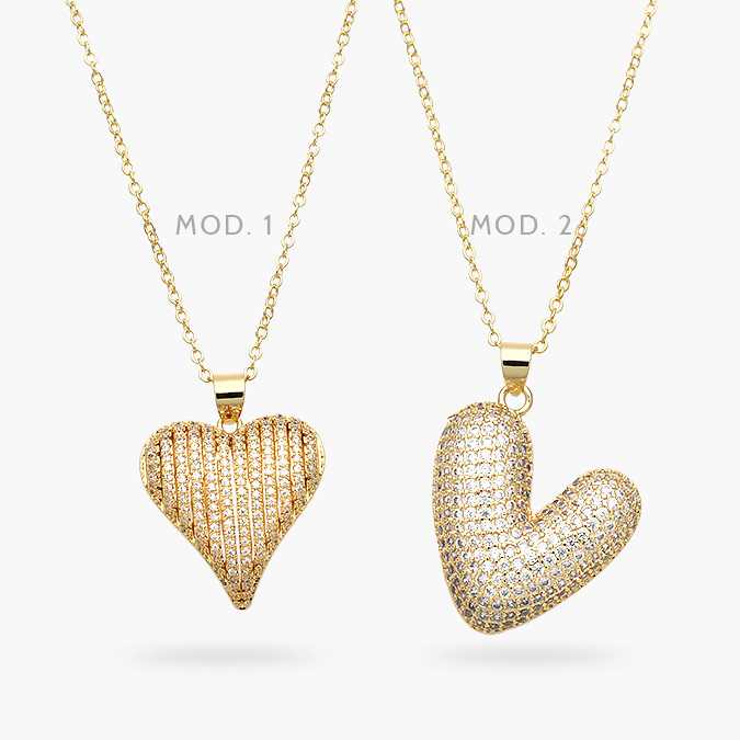 CD0488 Collar Corazón Zirconias Blancas Chapa de Oro 488 - Imagen 1