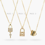 Collar Candado y Cafe Zirconias Blancas Chapa de Oro 494