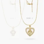 Collar Religioso Corazón Madre Perla Cadena Aguja Chapa de Oro 499 - Modelo 1
