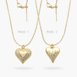 Collar Corazón Llamas Zirconias Blancas Cadena Aguja Chapa de Oro 504
