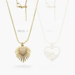 Collar Corazón Zirconias Blancas Cadena Aguja Chapa de Oro 507