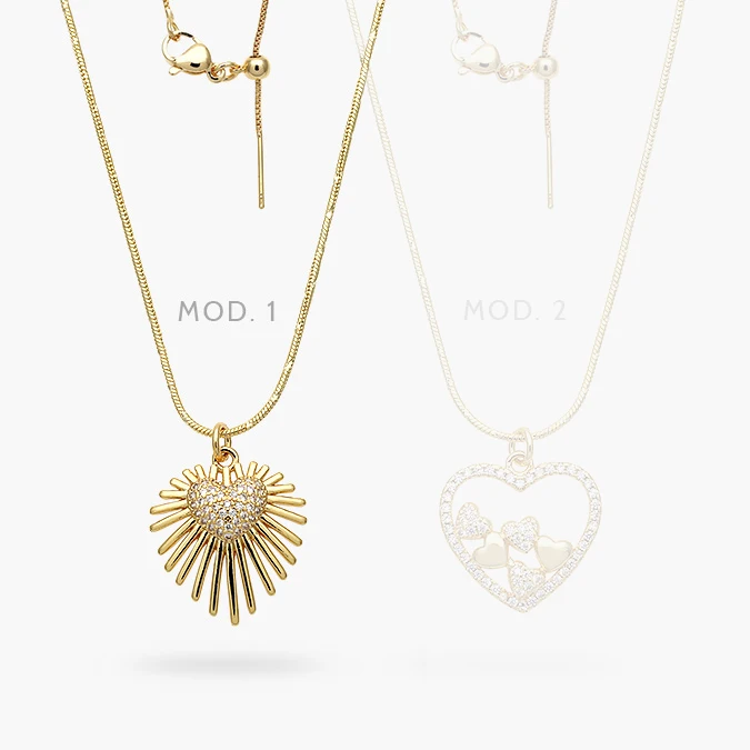 CD0507 Collar Corazón Zirconias Blancas Cadena Aguja Chapa de Oro 507 - Imagen 1