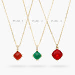 Collar Zirconias Rombo Rojo y Verde Chapa de Oro 512