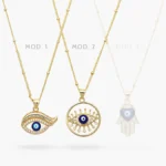 Collar Ojo Turco Mano de Fatima Zirconias Blancas Chapa de Oro 517 - Modelo 1