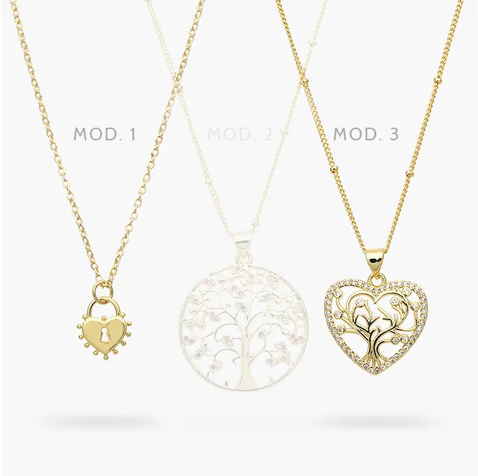 CD0519 Collar Arbol de la Vida Corazón Candado Chapa de Oro 519 - Imagen 1