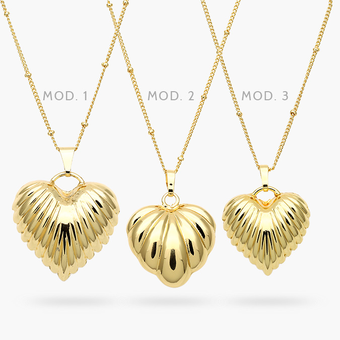 CD0520 Collar Corazón Chunky Liso Sin Piedras Chapa de Oro 520 - Imagen 1