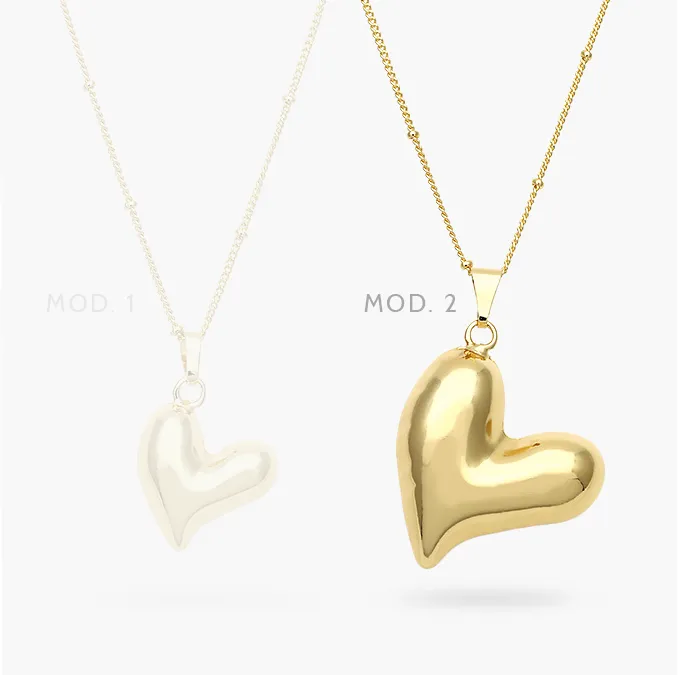 CD0523 Collar Corazón Chunky Liso Sin Piedras Chapa de Oro 523 - Imagen 1