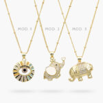 Collar Elefante Zirconias Blancas Ojo Turco Chapa de Oro 524