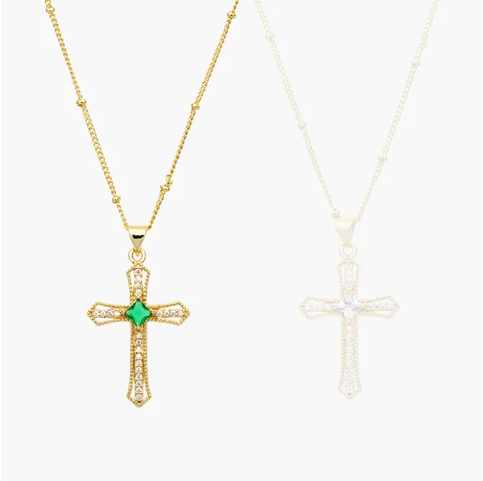 CDR0357 Collar Cruz Zirconia Chapa de Oro 357 - Imagen 1