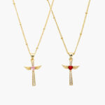 Collar Cruz Corazón Chapa de Oro 358 - Rosa