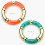 Brazalete Chunky Verde Naranja Chapa de Oro 646
