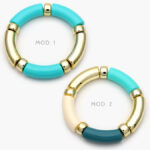 Brazalete Chunky Azul Chapa de Oro 648