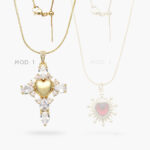 Collar Corazón Cruz Zirconias Blancas Cadena Aguja Chapa de Oro 500