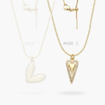 Collar Corazón Zirconia Blanca Cadena de Aguja Chapa de Oro 506
