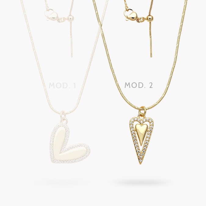 cd0506 Collar Corazón Zirconia Blanca Cadena de Aguja Chapa de Oro 506 - Imagen 1