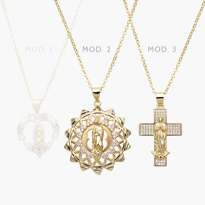 cdr0378 Collar Virgen Zirconias Chapa de Oro 378 - Imagen 1