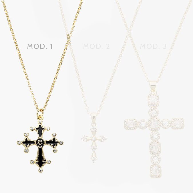 mmarca122 Collar Religioso Chapa de Oro Cruz Zirconias 348 - Imagen 1