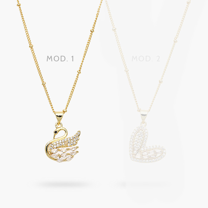 mmarca135 Collar Cisne Zirconias Blancas Chapa de Oro 530 - Imagen 1