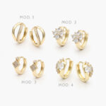 Huggies Flores Zirconias Blancas Chapa de Oro 239
