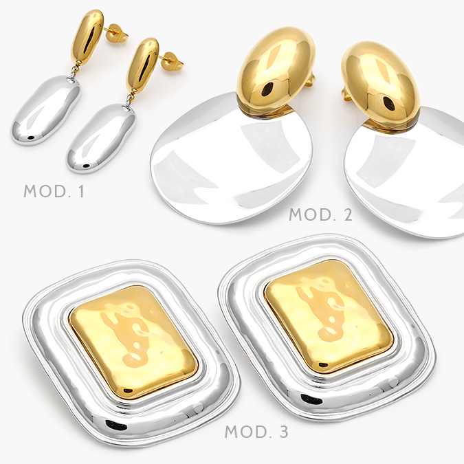 AA10250 Aretes Chunky Bicolor Acero Inoxidable 250 - Imagen 1