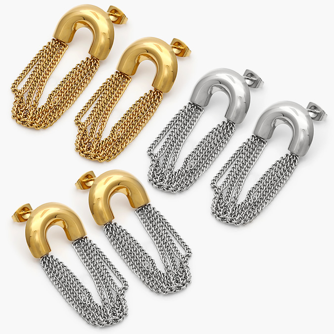 AA10251 Aretes Chunky Cadena Bicolor Acero Inoxidable 251 - Imagen 1