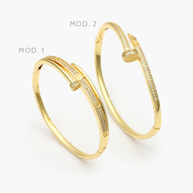 CTP0694 Brazalete Clavo Zirconias Blancas Chapa de Oro 694 - Imagen 1