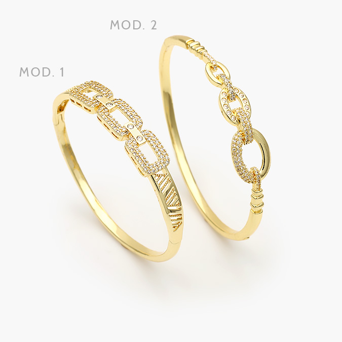 CTP0695 Brazalete Eslabones Zirconias Chapa de Oro 695 - Imagen 1