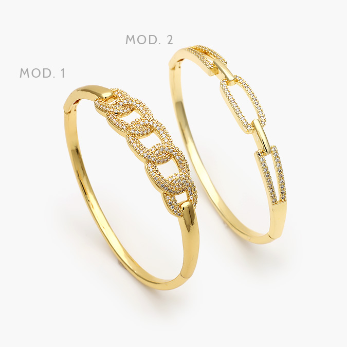 CTP0696 Brazalete Eslabones Zirconias Blancas Chapa de Oro 696 - Imagen 1