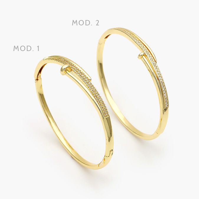 CTP0697 Brazalete Clavo Zirconias Chapa de Oro 697 - Imagen 1