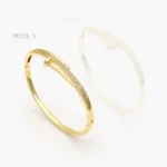 Brazalete Clavo Zirconias Blancas Chapa de Oro 700 - Modelo 1