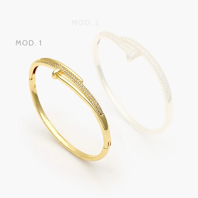 CTP0700 Brazalete Clavo Zirconias Blancas Chapa de Oro 700 - Imagen 1
