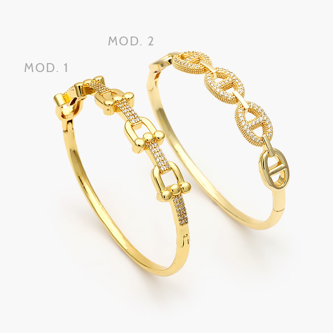 CTP0702 Brazalete Eslabones Zirconias Blancas Chapa de Oro 702 - Imagen 1