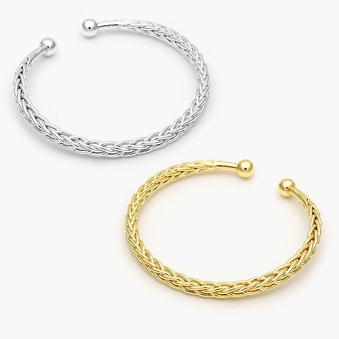 CTP0708 Brazalete Trenzado Liso Sin Piedras Chapa de Oro/Rodio 708 - Imagen 1