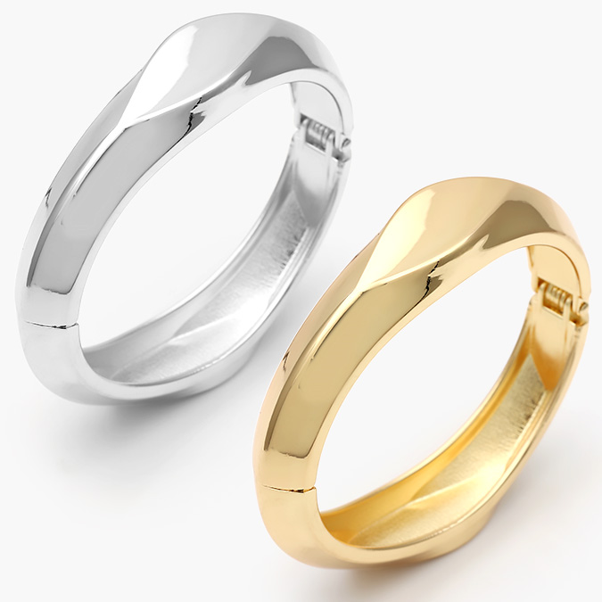 CTP0726 Brazalete Chunky Liso Sin Piedras Chapa de Oro/Rodio 726 - Imagen 1