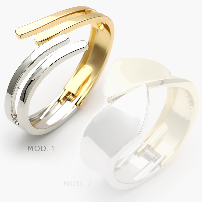 ctp0712 Brazalete Chunky Bicolor Liso Sin Piedras Chapa de Oro 712 - Imagen 1