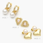 Aretes Corazón Perlas Chapa de Oro 660 - Modelo 1