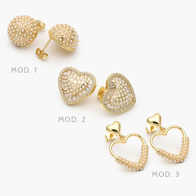 CA10661 Aretes Corazón Perlas Chapa de Oro 661 - Imagen 1