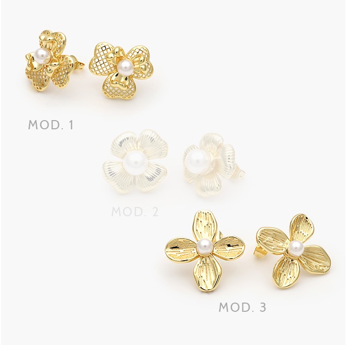 CA10663 Aretes Flor Perlas Chapa de Oro 663 - Imagen 1