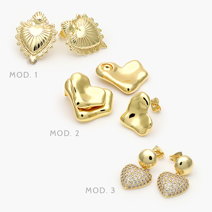 CA10672 Aretes Corazones Zirconias Blancas Chapa de Oro 672 - Imagen 1