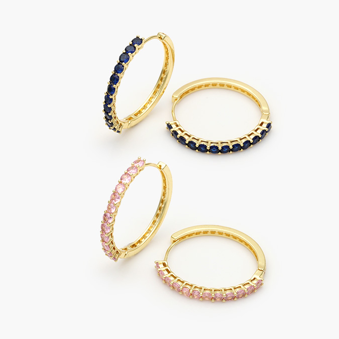 CA40928 Arracadas Zirconias Rosa y Azul Chapa de Oro 928 - Imagen 1