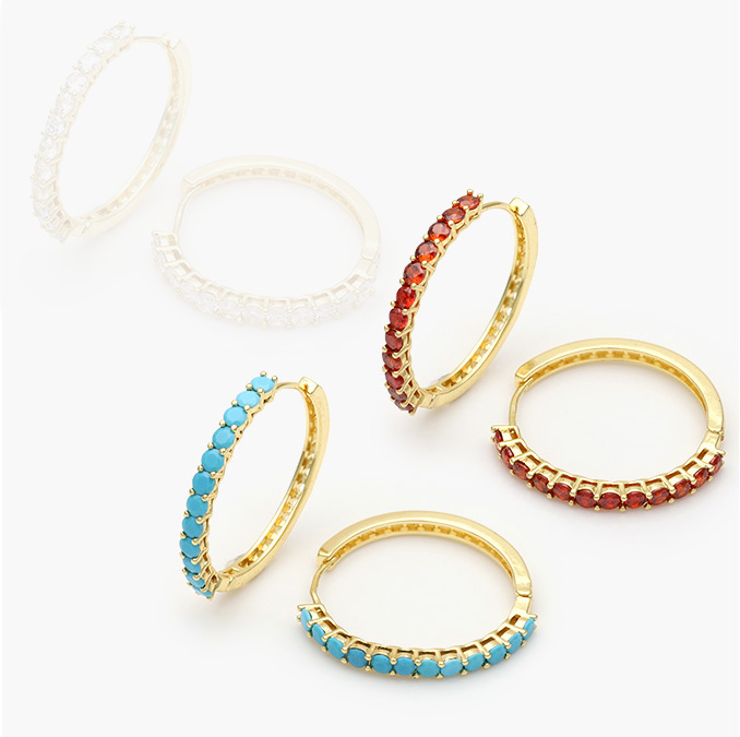 CA40929 Arracadas Zirconias Roja y Azul Chapa de Oro 929 - Imagen 1