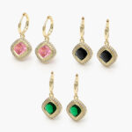 Hoops Zirconias Rosa Negra y Verde Chapa de Oro Grupo 20 - Rosa